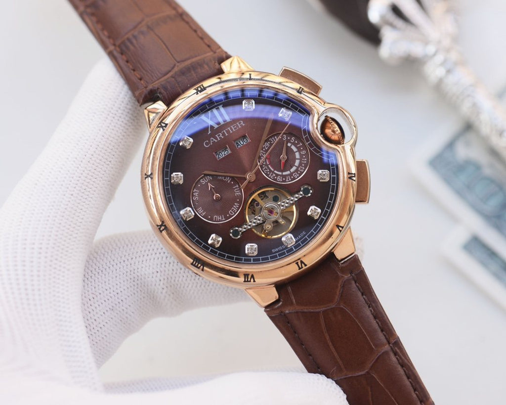Cartier Rose Gold Brown Dial Strap Watch — hero