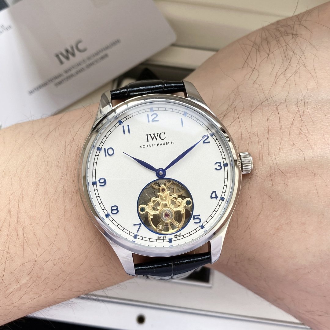 IWC Silver Black White Dial Strap Watch — model
